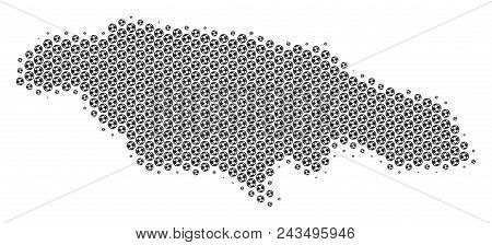Football Ball Jamaica Map. Vector Geographic Scheme In Gray Color. Abstract Jamaica Map Collage Is F