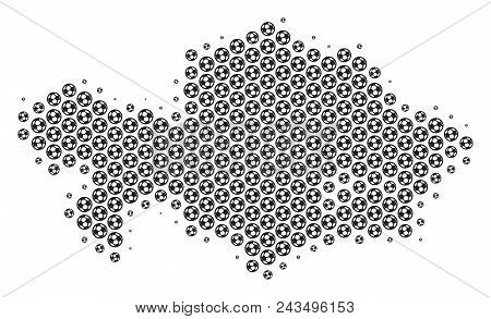 Football Ball Kazakhstan Map. Vector Geographic Scheme In Gray Color. Abstract Kazakhstan Map Mosaic