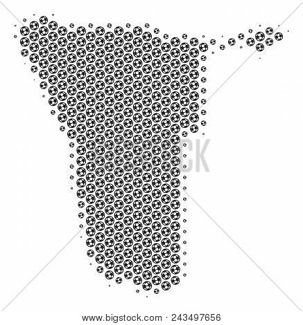 Football Ball Namibia Map. Vector Geographic Plan In Grey Color. Abstract Namibia Map Mosaic Is Done