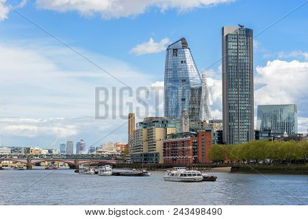 Panorama Of South Bank Of The Thames River In Central London, Uk