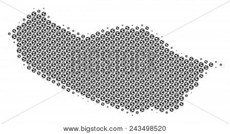 Football Ball Portugal Madeira Island Map. Vector Geographic Plan In Grey Color. Abstract Portugal M
