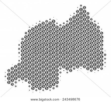 Football Ball Rwanda Map. Vector Geographic Scheme In Gray Color. Abstract Rwanda Map Collage Is Org