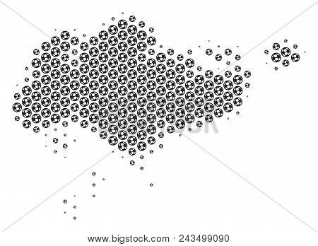 Football Ball Singapore Map. Vector Geographic Plan In Grey Color. Abstract Singapore Map Mosaic Is 