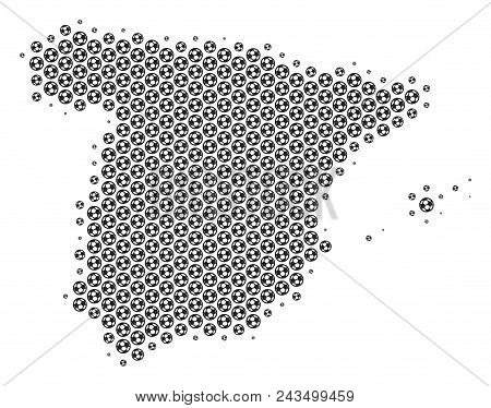 Football Ball Spain Map. Vector Geographic Plan In Grey Color. Abstract Spain Map Concept Is Created