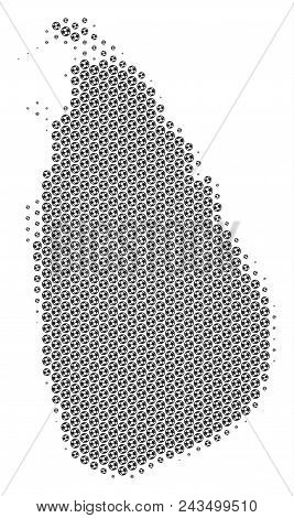 Football Ball Sri Lanka Island Map. Vector Geographic Scheme In Grey Color. Abstract Sri Lanka Islan