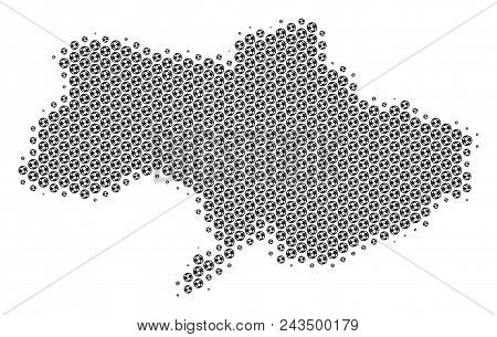 Football Ball Ukraine Map. Vector Geographic Scheme In Grey Color. Abstract Ukraine Map Collage Is C