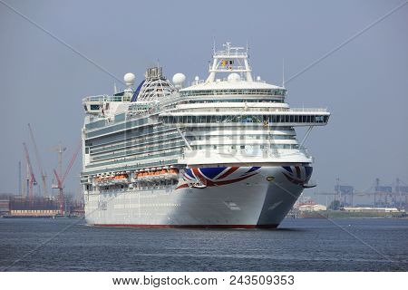 Velsen, The Netherlands - May 29th, 2018: Azura P & O Cruises On North Sea Canal Towards Amsterdam
