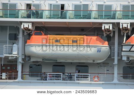 Velsen, The Netherlands - May 29th, 2018: Azura P & O Cruises On North Sea Canal Towards Amsterdam. 