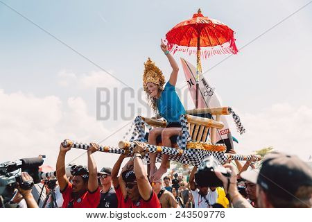 June 3, 2018. Keramas, Bali, Indonesia. Award Ceremony Of Competition Wsl Corona Bali Protected. Win