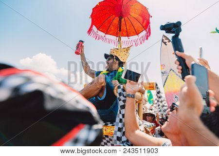 June 3, 2018. Keramas, Bali, Indonesia. Award Ceremony Of Competition Wsl Corona Bali Protected. Win