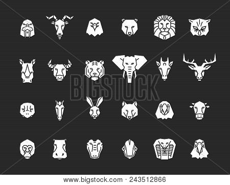 24 Animal Head Icons. Unique Vector Geometric Illustration Collection Representing Some Of The Most 