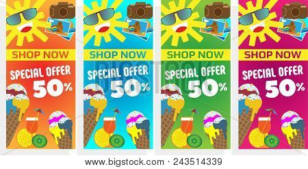 A Set Of Banners With Illustrations For The Summer Theme