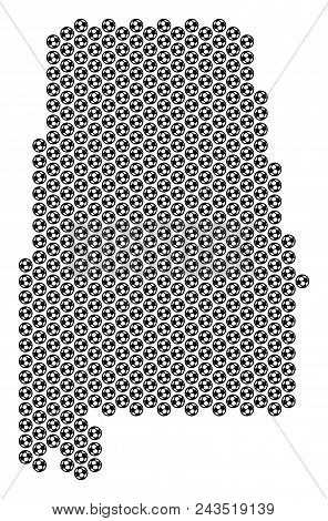 Football Ball Alabama State Map. Vector Geographic Scheme On A White Background. Abstract Alabama St