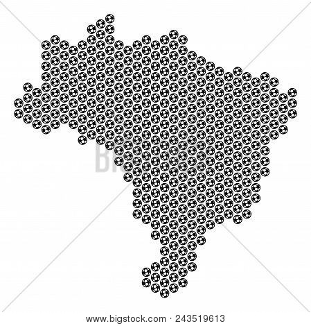 Football Ball Brazil Map. Vector Geographic Scheme On A White Background. Abstract Brazil Map Collag