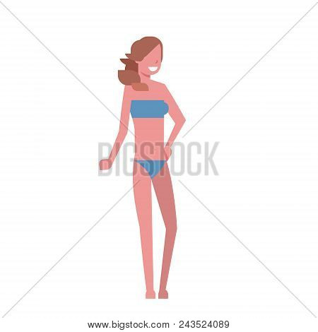 Bikini Smile Woman Standing On White Background Body Shape Concept Flat Stylevector Illustration
