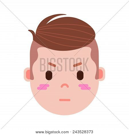 Boy Head Emoji Personage Icon With Facial Emotions, Avatar Character, Man Embarrass Face With Differ