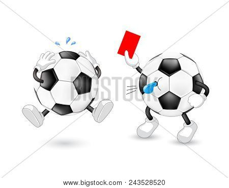 Cartoon Soccer Referee Giving Red Card. Sport Character Design. Illustration Isolated On White Backg