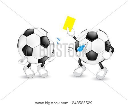 Cartoon Soccer Referee Giving Yellow Card. Sport Character Design. Illustration Isolated On White Ba
