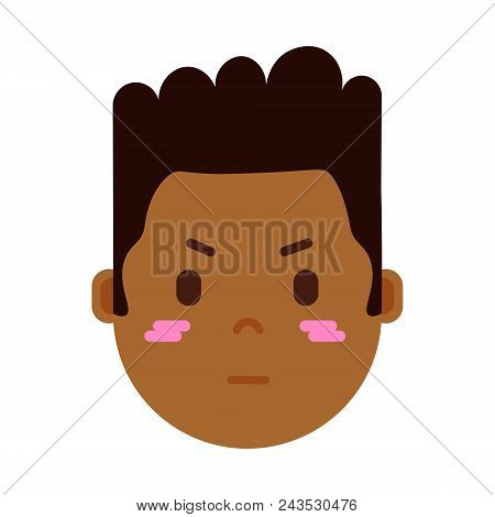 African Boy Head Emoji Personage Icon With Facial Emotions, Avatar Character, Man Embarrass Face Wit
