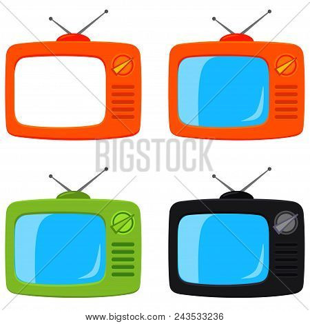 Colorful Cartoon Retro Tv Set Isolated On White Background. Media Theme Vector Illustration For Icon