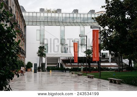 Madrid, Spain - June 2, 2018: Female Asian Tourists At Entrance To Thyssen-bornemisza Museum. It Is 