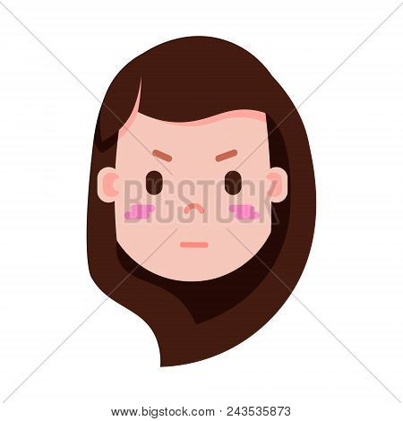 Girl Head Emoji Personage Icon With Facial Emotions, Avatar Character, Woman Embarrass Face With Dif