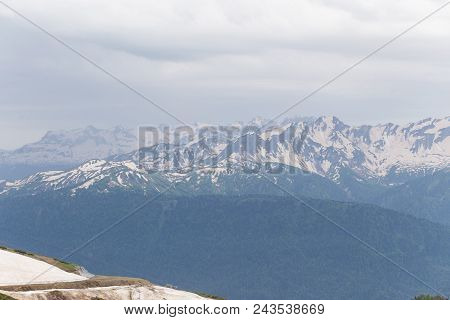 Russia, Sochi - May 25, 2018: Editorial Photo On Top Of Rose Peak, Rosa Khutor. Beautiful Mountains