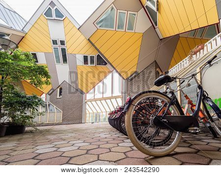 Rotterdam, Netherlands - May 31, 2018: Cube Houses (kubuswoningen). City Most Iconic Attractions In 