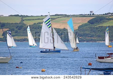 Oyster Cutters Sailing On The River Fal, Cornwall