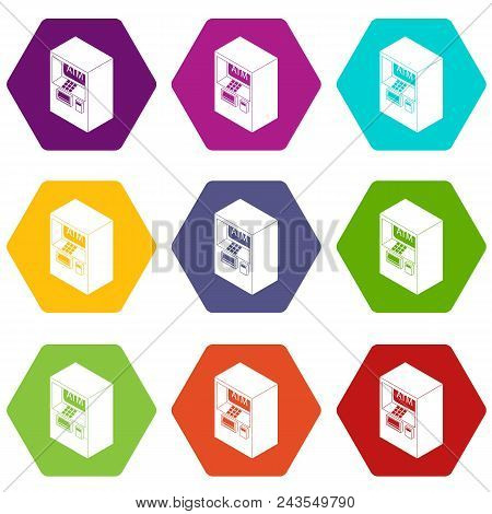 Atm Icons 9 Set Coloful Isolated On White For Web