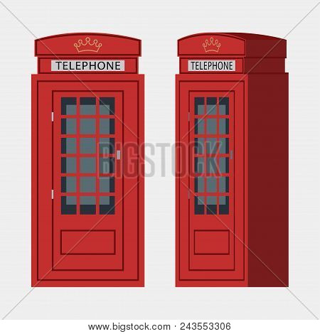 Phone Booth, London Red Cabin, English Telephone Street Box. Vector Illustration 3d Design