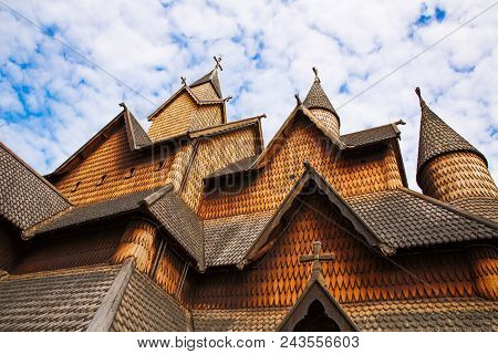 Old Heddal Stave Church In Norwegian Village.