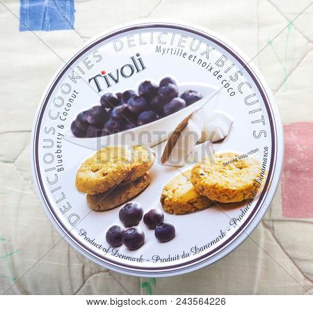 GOMEL, BELARUS - MAY 31, 2018: Tivoli cookies. Tivoli trade mark is Jacobsens Bakery Ltd. - the preferred supplier of the main retailers in the world of Danish quality cookies. 