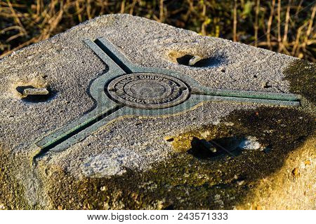 Christchurch, England - December 28, Top Bracket Of Ordinance Survey Trig Point With Frost, December