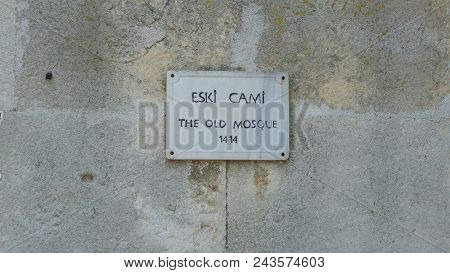 Door Signage Of Edirne Old Mosque, An Early 15Th Century Ottoman Mosque