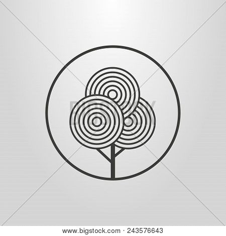 Black And White Line Art Abstract Geometric Pictogram Of Tree In A Round Frame