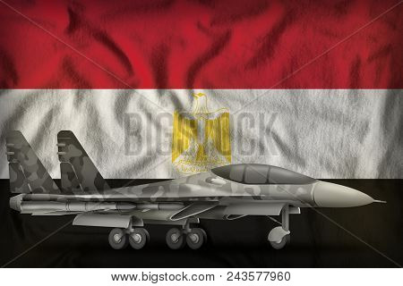 Fighter, Interceptor With City Camouflage On The Egypt Flag Background. 3d Illustration