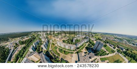 Virtual Reality, Riga Street And Livig Houses, Latvia, Drone Vr Technology 360 Simulation Drone Shot