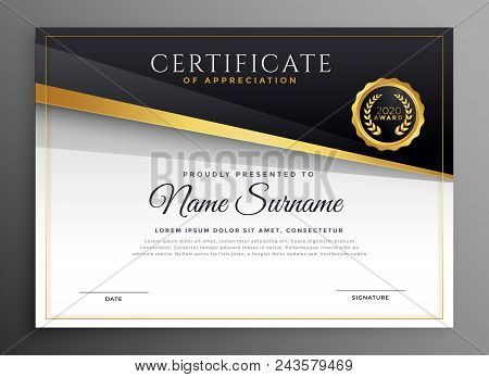 Black Gold Premium Certificate Of Apreciation Vector Illustration