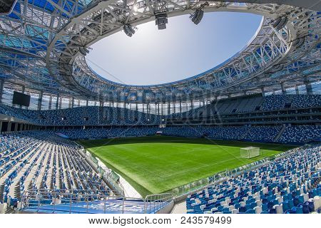 Russia, Nizhny Novgorod - April 16, 2018: View Of Nizhny Novgorod Stadium, Building For The 2018 Fif
