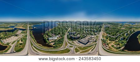 Virtual Reality, Riga Street And Livig Houses, Latvia, Drone Vr Technology 360 Simulation Drone Shot