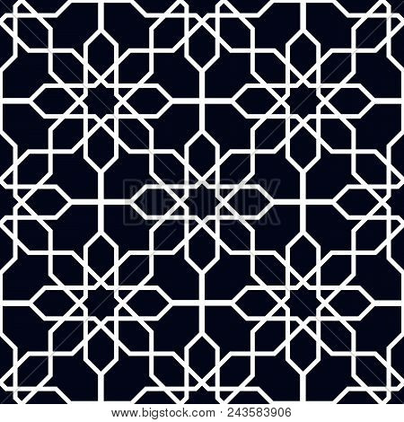 Arabic Geometric Background. Islamic Vector Seamless Pattern. Dark And White Elite Floral Reapeted T