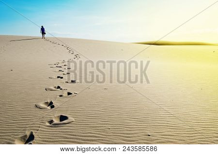 Footprint On Sand Dunes  In Myall Lakes In Australia.