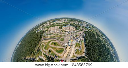 Virtual Reality, Riga Street And Bikirnieki Racing Track, Latvia, Drone Vr Technology 360 Simulation