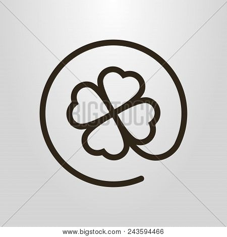 Black And White Simple Vector Line Art  Clover Pictogram In A Round Frame