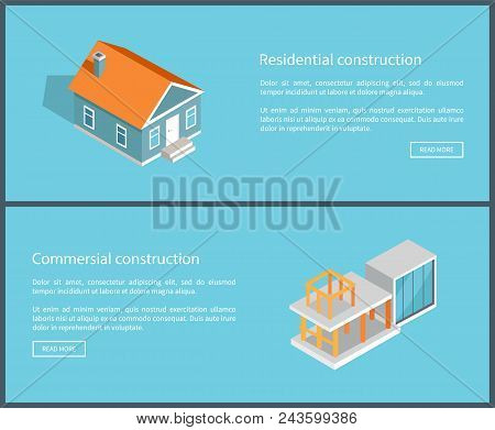 Residential And Commercial Construction Collection Of Web Pages, Constructions Set With Text Sample 
