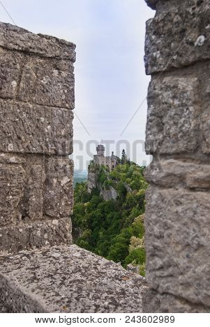 Panorama On Cesta Castle On The Top Of The Cliff From The Guaita Tower