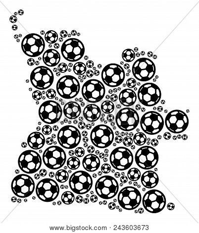 Football Angola Map. Vector Territory Plan Built From Soccer Balls In Various Sizes. Abstract Angola