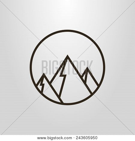 Black And White Geometric Icon Of Mountain Peaks In The Round Frame