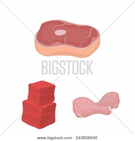 Different Meat Cartoon Icons In Set Collection For Design. Meat Product Vector Symbol Stock  Illustr